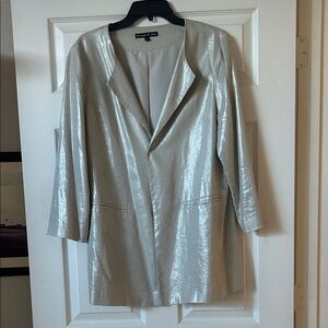 Preston & York Metallic Silver Open-Front Blazer